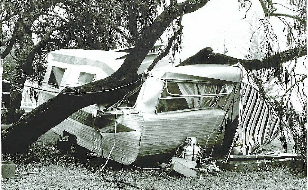 FRAN’S FURY: Fierce winds whipped up by Cyclone Fran pushed this tree on to a caravan at Elliott Heads Caravan Park in March 1992. FRAN’S FURY: Fierce winds whipped up by Cyclone Fran pushed this tree on to a caravan at Elliott Heads Caravan Park in March 1992.